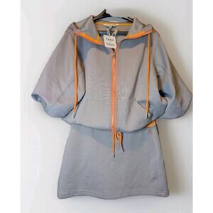 Davi & Dani NWT Taupe Orange Drawstring 2Pc Skort Set Hooded Bloused Sleeve Sz M